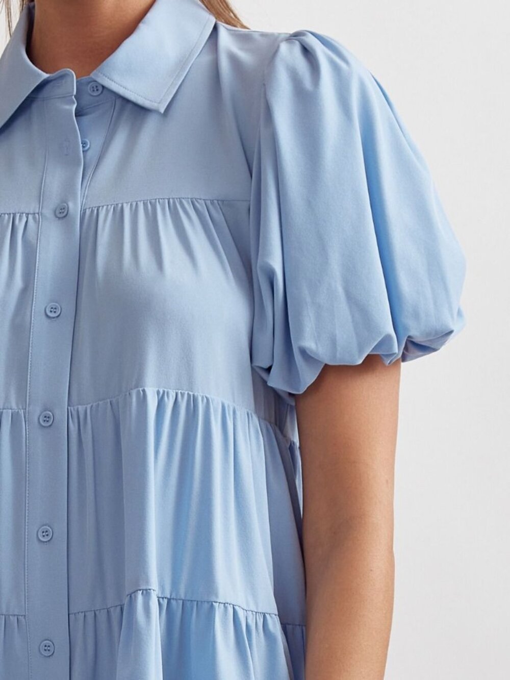 Entro Chambray Blue Button Down Tiered Dress size large - Picture 2 of 6